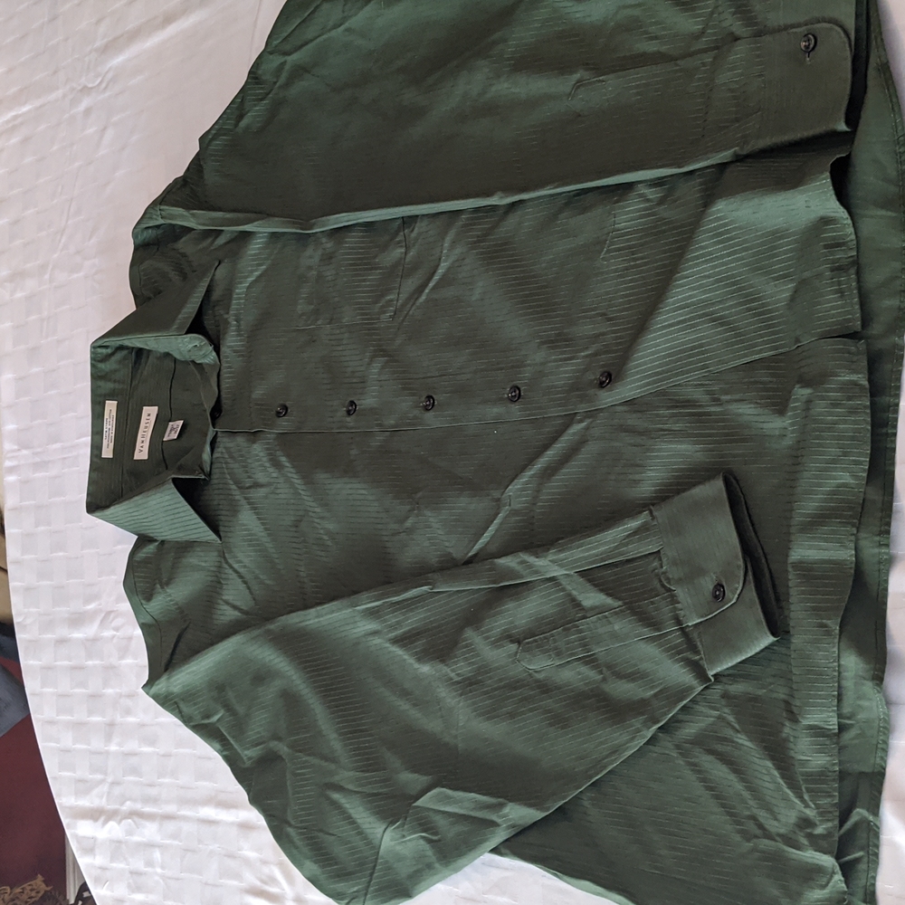 Van Heusen Satin Stripe Green Dress Shirt 18 36/37